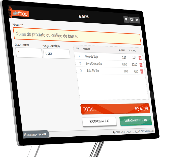 PDV frente de caixa estilo mercado para distribuidora de bebidas - SisFood